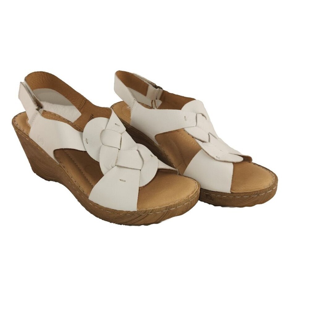 Born Women's Size 11 M Khelk White Leather Comfort Wedges Sandals Shoes  255